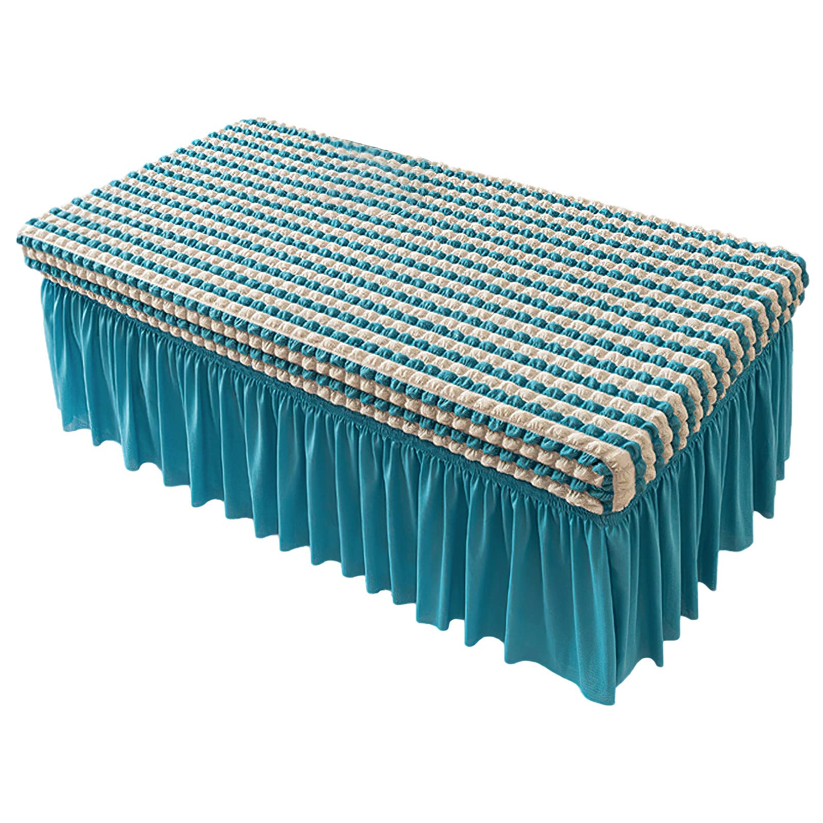 rismart Rectangle Polyester Elastic Coffee Table Cloth Cover Skirt Stain Resistant Tablecloths with Lace Edge Beige Blue,M