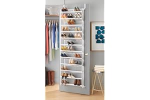 Whitmor 36 Pair Over The Door Shoe Rack, 12 Tier Hanging Shoe Organizer, Heavy Duty Metal & Mesh Shoe Holder, Hanging Shoe Rack for Closet Organizer & Storage, 69" L x 21.7" W x 7.5" H, White