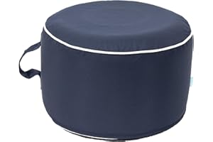 QILLOWAY Indoor/Outdoor Inflatable Stool,Round Ottoman,All Weather Foot Rest for Camping or Home,Navy Blue