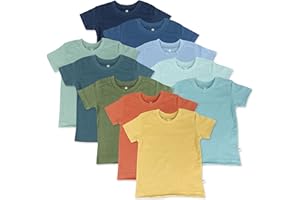 HonestBaby 10-Pack Short Sleeve T-shirts 100% Organic Cotton Baby, Toddler, Little Kids, Boys, Girls, Unisex