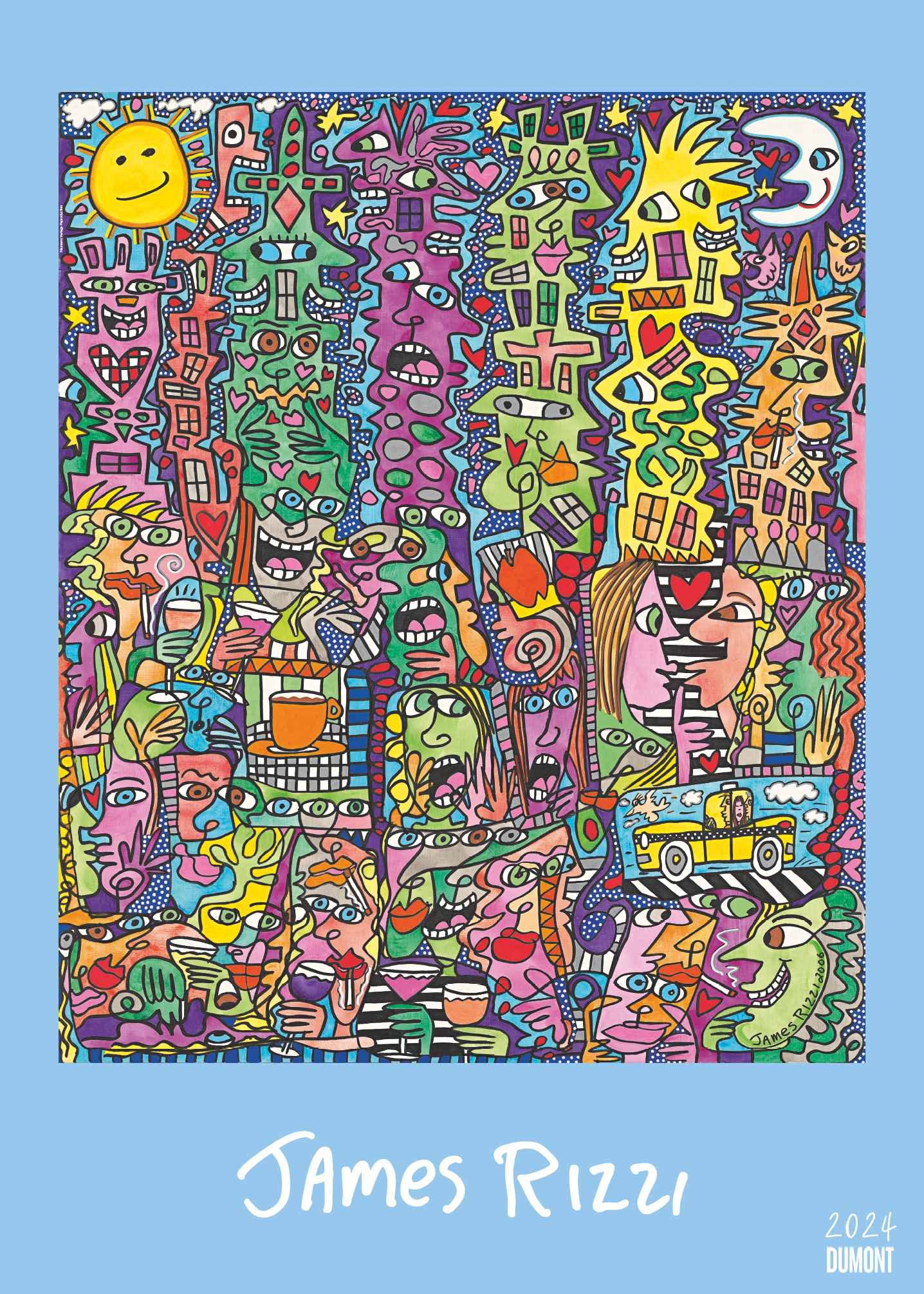 DUMONT James Rizzi Poster Calendar 2024, 50 x 70 cm, Monthly Calendar in Pop Art Style, Art Calendar with Illustrations