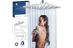 HOPOPRO 9 Inches Square Shower Head Large Rainfall Shower Head High Pressure Fixed Showerhead for Luxury Shower Experience Tool Free Installation