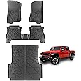 All Weather Floor Mats & Truck Bed Mat Fit for 2020-2025 Jeep Gladiator JT, TPE Rubber Protection Front & 2nd Row Floor Liners & Cargo Liner - 3 PCS