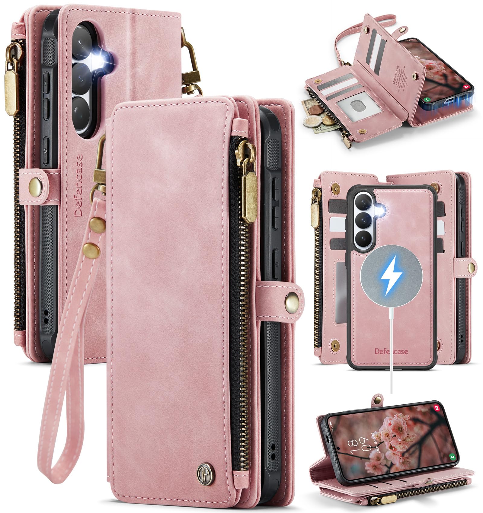 defencase for galaxy s26 magnetic wallet case compatible with magsafe with rfid blocking zipper & ca