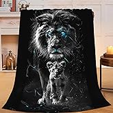 Flintis Black and White Lion Blanket Lion Decor Animal Throw Blanket Gifts for Girls Boys Super Warm Soft Plush Lightweight Fleece Flannel Winter Bedding Blankets for Kids Adult Women Men 50"X40"