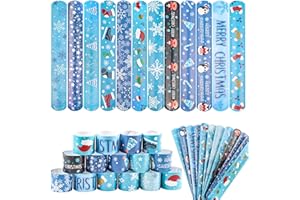 FOIMAS 48pcs Christmas Slap Bracelets,Xmas Snowflake Reindeer Snap Bracelet Wristband for Kids Christmas Stocking Stuffer Bag Filler Frozen Party Favor Supply