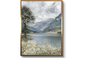 InSimSea Golden Framed Vintage Canvas Wall Art, Classic Nature Landscape Wall Decor – Mountain Lake Oil Painting Elegant Tran