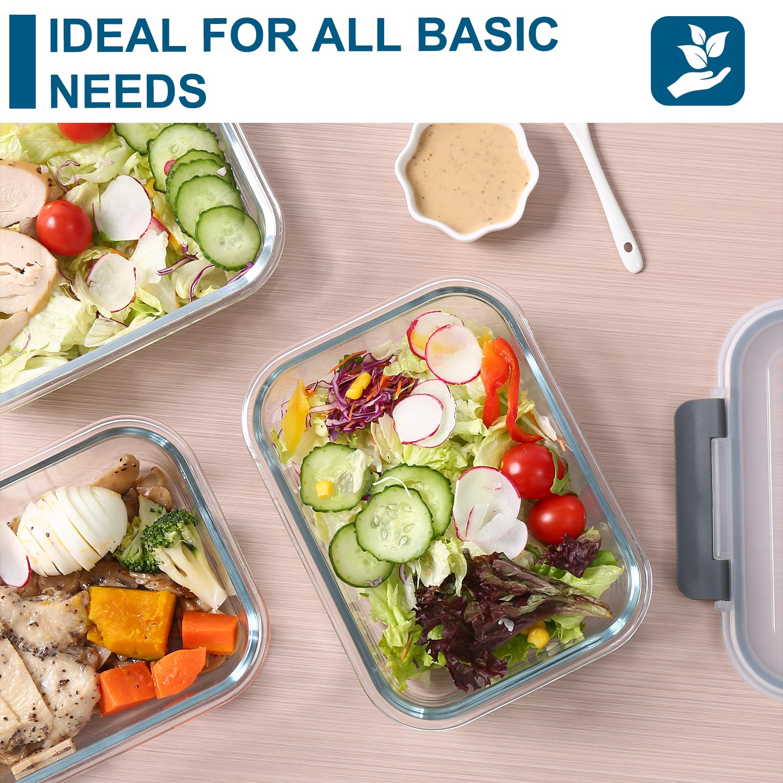 TDSYDS Frischhaltedosen Glas Set für Lebensmittel 8 Stück(4 Behälter + 4 Deckel), Glasbehälter mit Deckel Mikrowellengeschirr Spülmaschinen & Gefrierschrankfreundlich - Meal Prep Boxen Glas 3