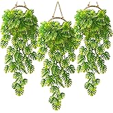 RAINFLOW 3PCS Fake Hanging Plants - 27.5" Uv Resistant Artificial Monstera Vines with 69 Ivy Leaves, Faux Monstera Plant for Wall Shelf Room Patio Garden Wedding Hawaiian Jungle Themed Party Decro