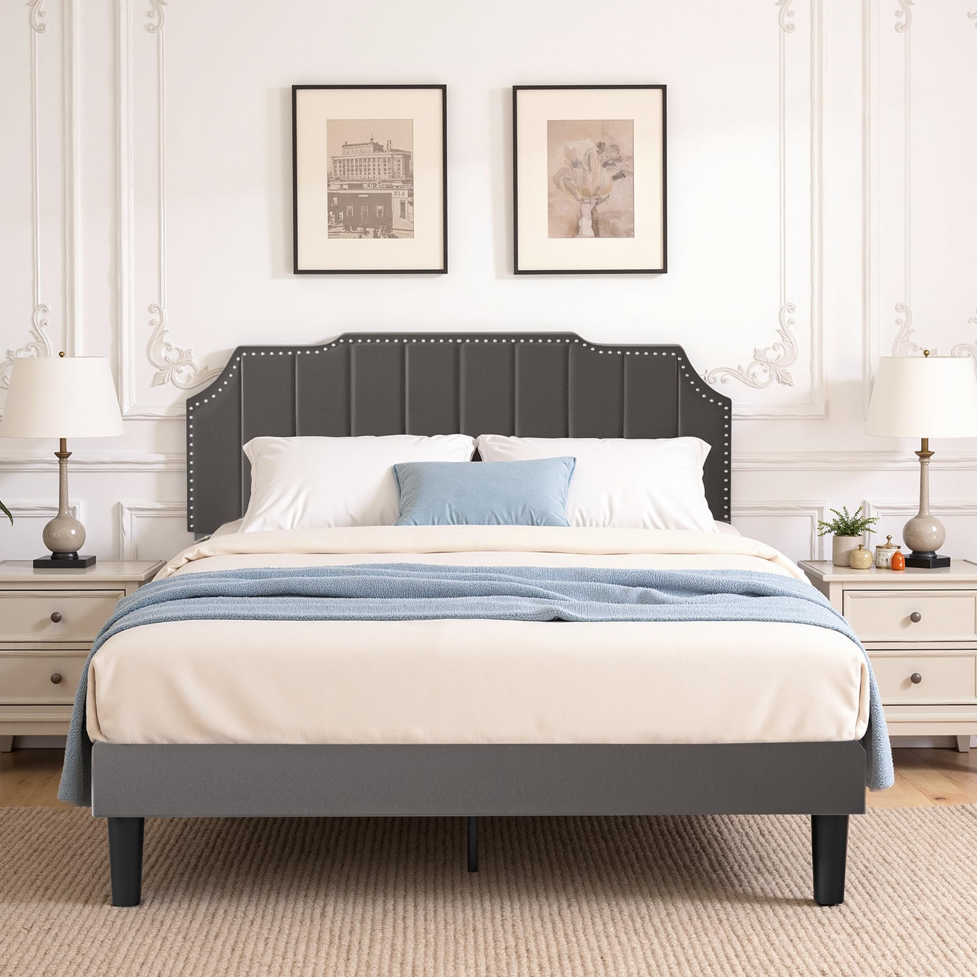 Photo 1 of ** SOLD AS IS NO REFUND/RETURN** SEE COMMENTS
VECELO Queen Size Velvet Upholstered Platform Bed Frame with Nailhead Trim,Tufted Height Adjustable Headboard,Queen Bed with Wooden Slats/Mattress Foundatio/No Box Spring Needed/Under Bed Storage