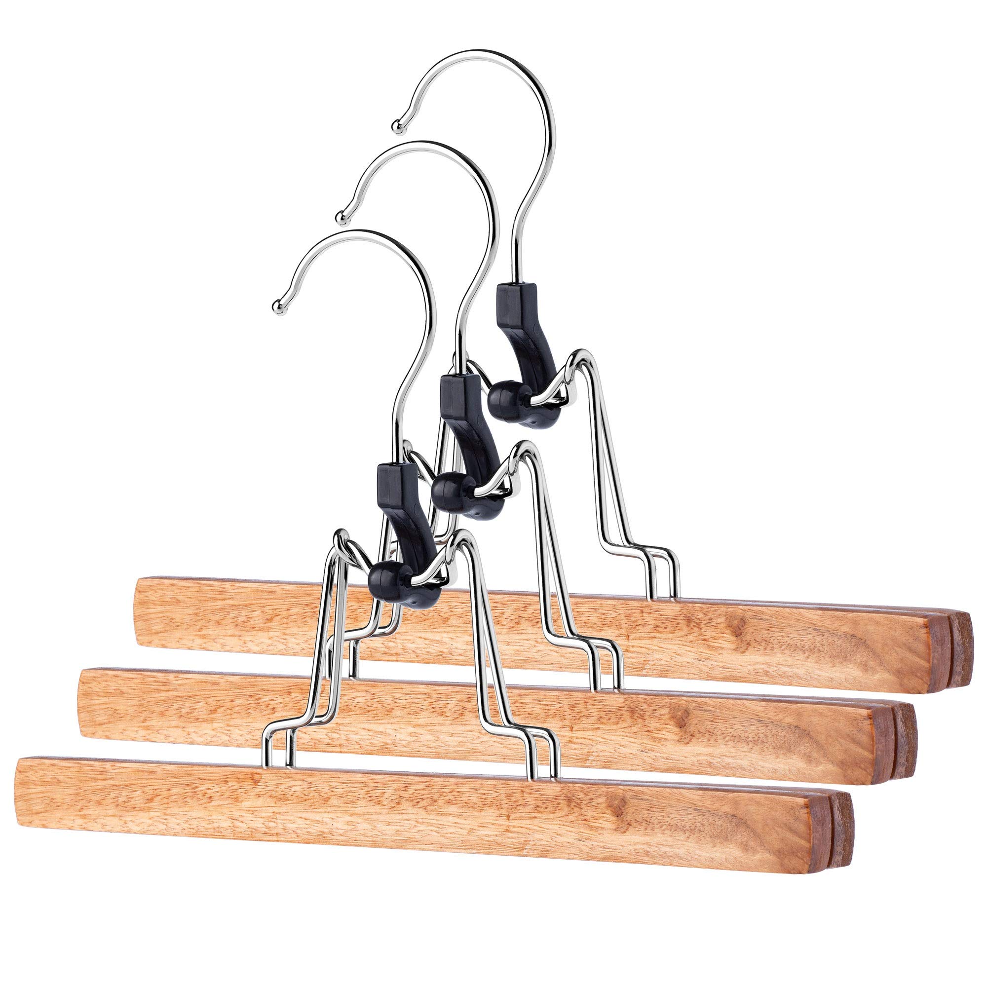 KADAX Wooden Hanger, Space-Saving Hanger for Trousers, Jeans, Skirts and Shorts, Non-Slip Hanger with Swiveling Hook for Organising Clothes (Set of 3)