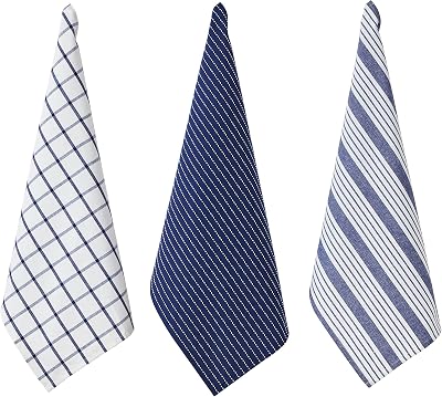 Penguin Home Set of 3 100% Cotton Kitchen Towels 50x70 cm White Blue