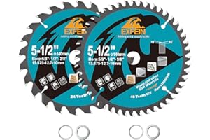 EXFEIN 5-1/2 Inch Miter/Table Saw Blades 2pcs, 24T+48T ATB TCT Fine Finish Wood Cutting Circular Saw Blade with 5/8 Inch Arbo