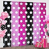 Pink Black Foil Fringe Curtains Birthday Decorations, 4 Pack 3.2x6.6ft Mouse Color Tinsel Streamers Backdrop Baby Shower Cartoon Mouse Birthday Party Decorations Supplies