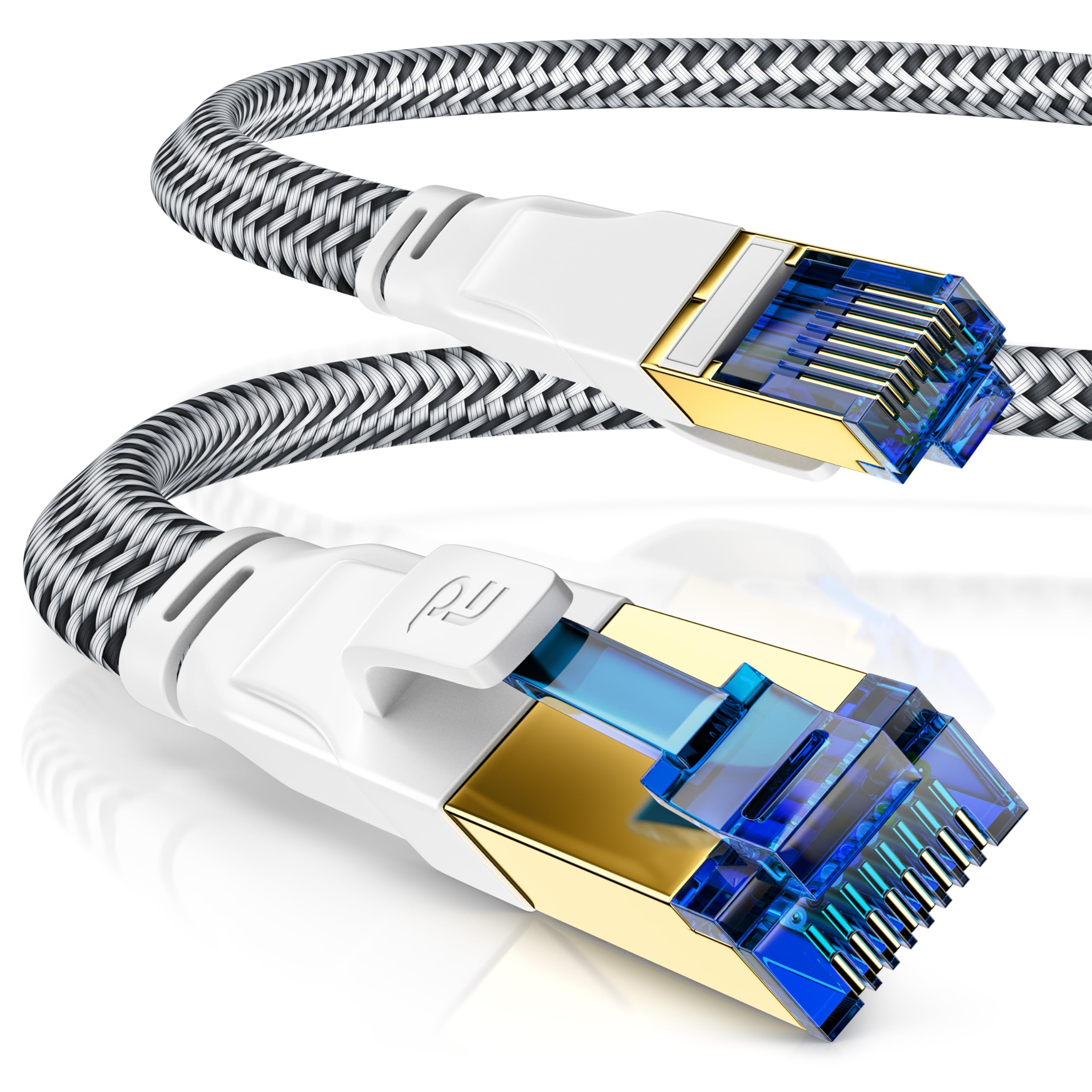 CSL - 10 m CAT 8 Network Cable Flat and Thin - LAN Cable for 40 Gigabit High Speed, Internet Cable, Flat Ribbon Cable, Installation Cable - 40 Gbps Cat.8 RJ45 Cable for Switch Router Modem PC, 10