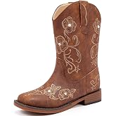 Motasha Girls Cowboy Boots Western Floral Little Big Kids Cowgirl Boots | Classic Western Floral Embroidery,Sparkly Rhinestone,Zipper,Mid Calf,Square Toe,Riding Rodeo Concert Party Wedding Halloween
