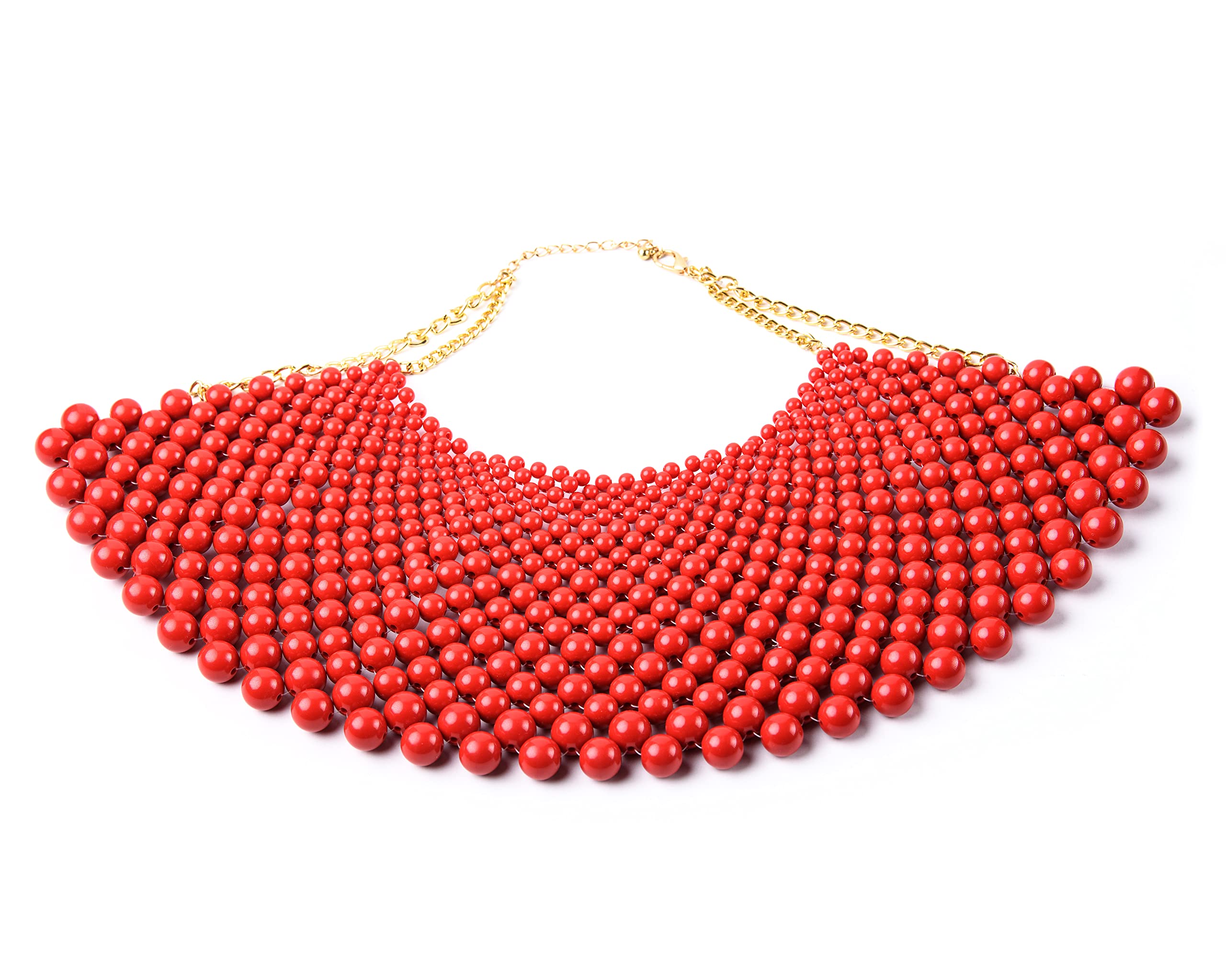 ruech Statement Choker Beaded Pearl Bib Collar Necklace Tribal Gold Silver Black Red (Red)