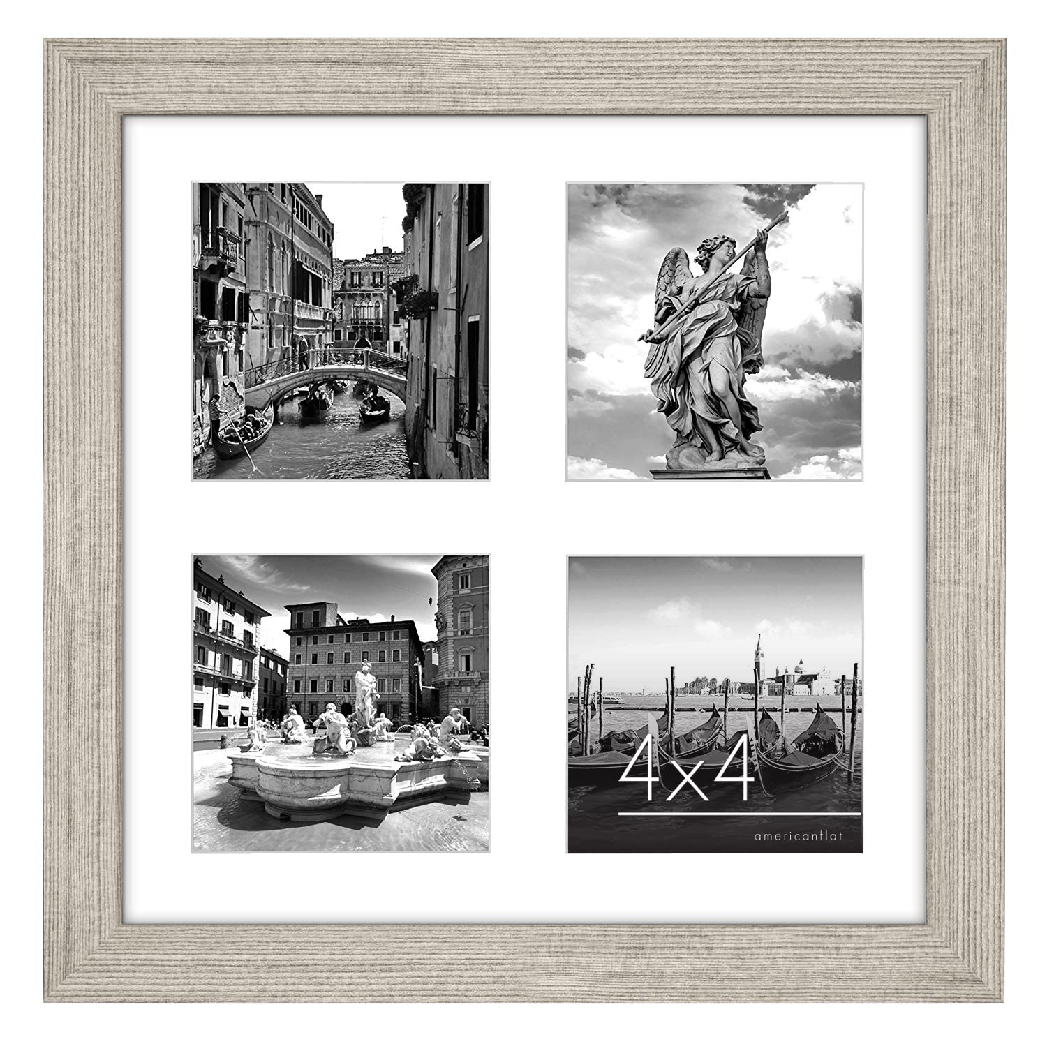 Photo 1 of Americanflat 10x10 Collage Picture Frame in Driftwood - Displays Four 4x4 Frame Openings - Engineered Wood Square Picture Frame with Shatter Resistant Glass, and Includes Hanging Hardware for Wall