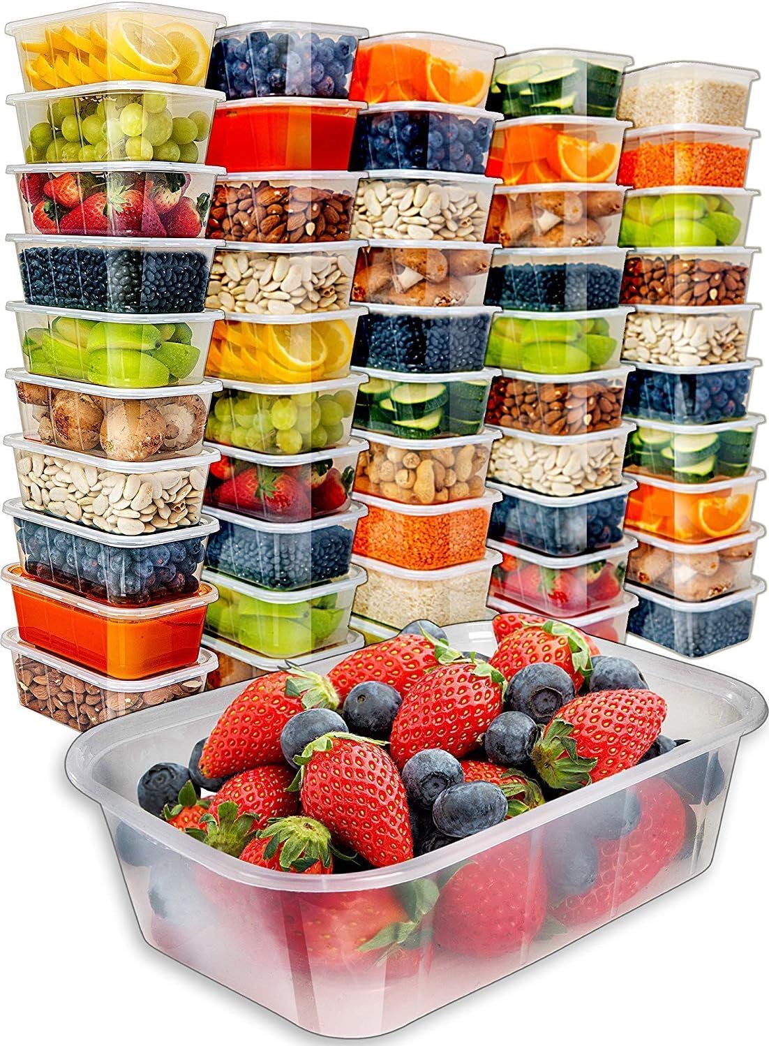 Food Storage Containers with Lids - Plastic Containers with Lids 50 Pack, 700g Plastic Containers for Food Container - Freezer Containers Plastic Food Containers Deli Containers by Prep Naturals