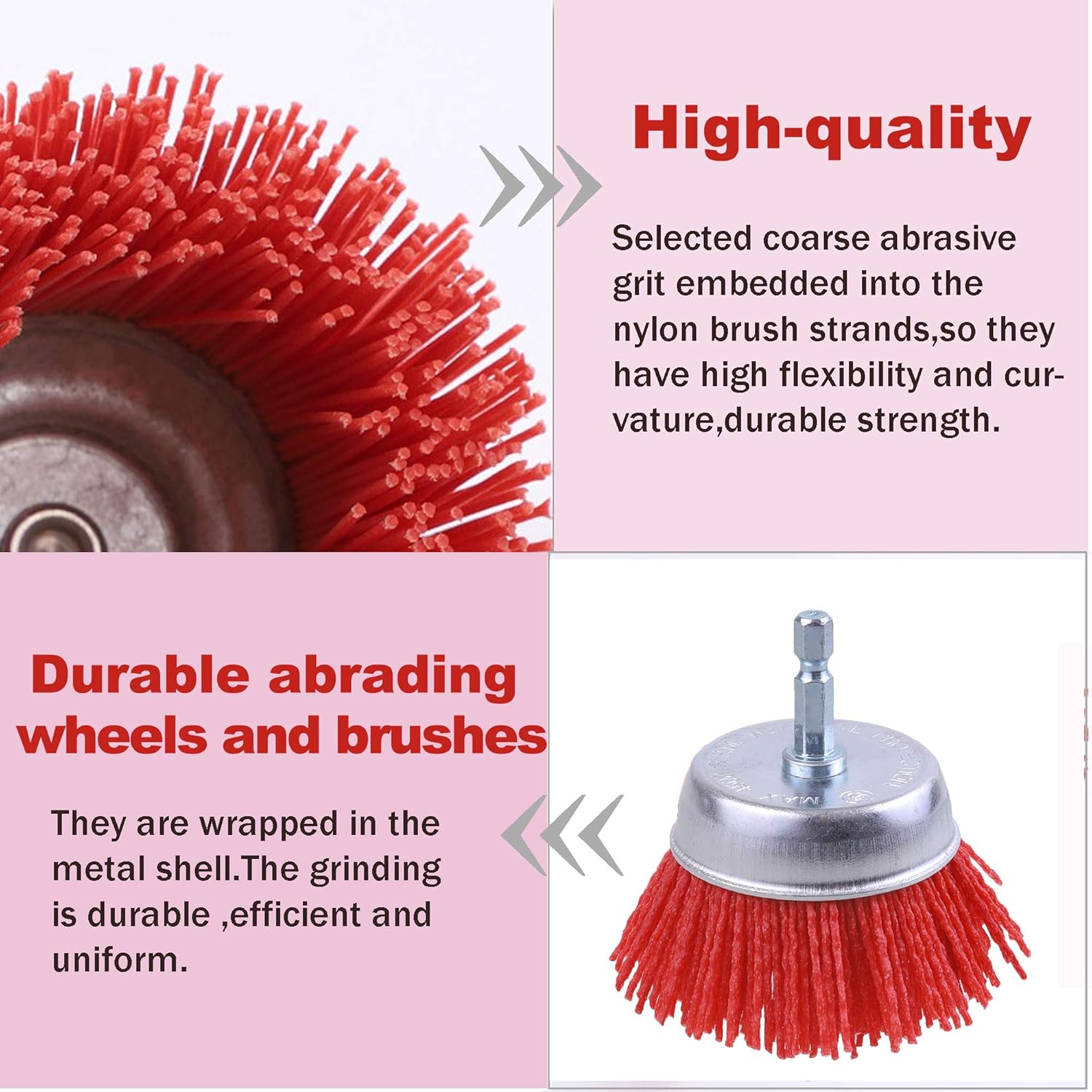 Rocaris 10 Pack Nylon Filament Abrasive Wire Brush Wheel & Cup Brush Set with 1/4 Inch Hex Shank, for Removal of Rust/Corrosion/Paint - Reduced Wire Breakage: Home Improvement