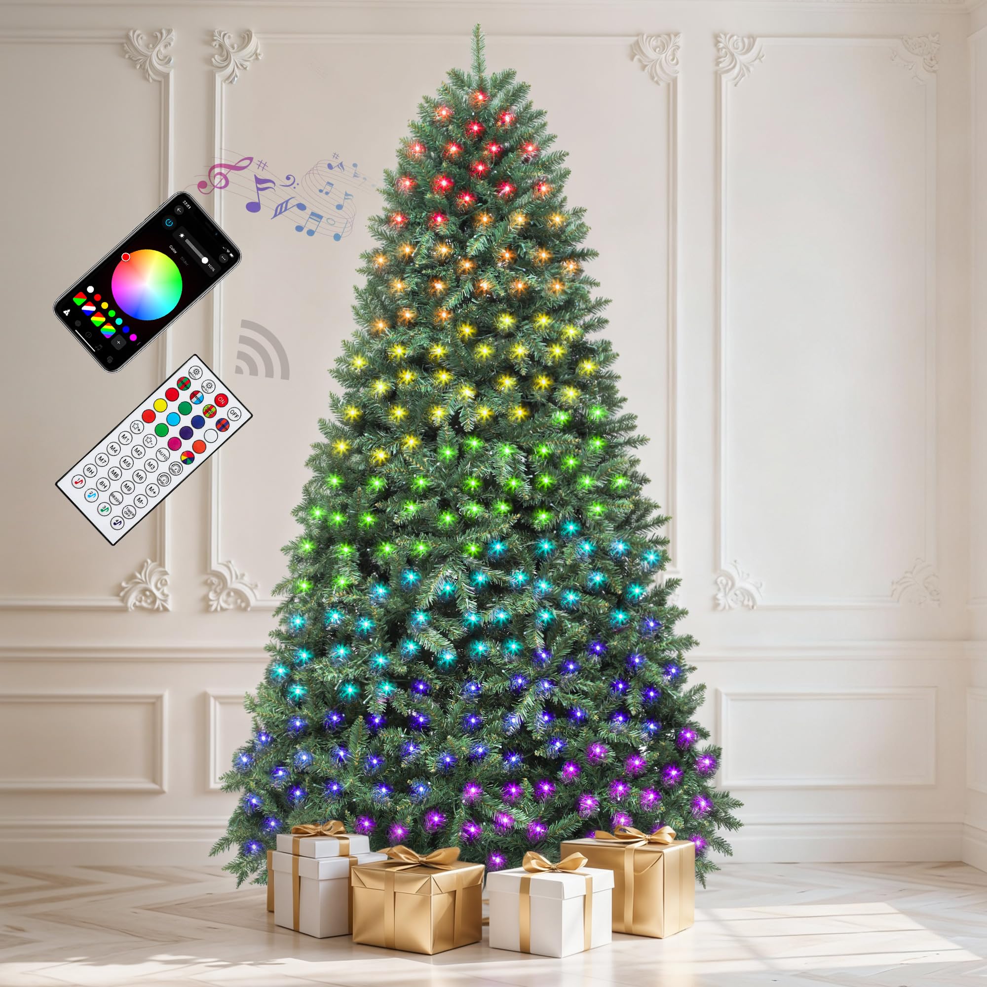 Photo 1 of **missing parts****the lights no working** DWVO Prelit RGB Christmas Tree 6FT Smart APP Controlled, DIY Colors, Group Control, Music Sync, Artificial Twinkling Xmas Christmas Tree with 300 LED Lights, 1399 Thickened Branch Tips, UL Listed