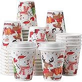 SIUQ 12 oz Christmas Coffee Cups with Lids - 50 Pack Disposable Insulated Paper Cups, Christmas Hot To Go Coffee Cups, Leak Proof Holiday Party Supplies for Office Home Celebrations