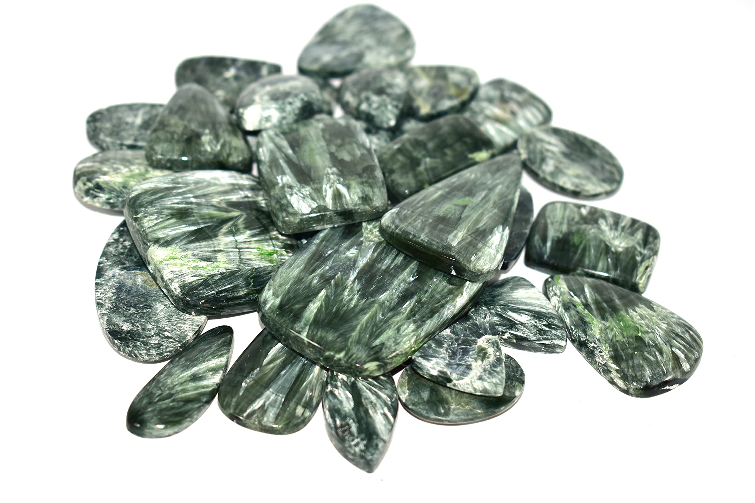 Kanta Incorporation Kanta 100Cts, Natural Seraphinite Loose Gemstone Wholesale Cabochon Lot, Jewelry Making Loose Gemstone, Healing Crystals, Bulk Gemstone, Seraphinite Loose Gemstone Multicolor