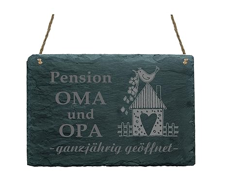 Schiefertafel « PENSION OMA UND OPA - GANZJÄHRIG GEÖFFNET » Schild Haushalt Dekoschild Geschenk Dekoration