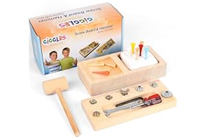 GIGGLES MONTESSORI 2 Toys for 1 Price - Montessori screwdriver board set & Hammer Peg Toy Game - Preschool Materials Toys Toddlers Wooden Old Sensory Tool Kids Motor Skills Activity Educational Screwdriver Waldorf Screw