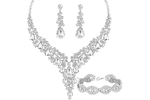 Paxuan Wedding Bridal Bridesmaid Austrian Crystal Rhinestone Jewelry Sets Statement Choker Necklace Earrings Bracelets Sets for Wedding Party Prom