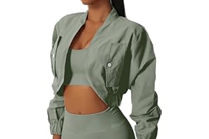 Kolagri Women's Cropped Windbreaker Long Sleeve Stand-up Neck Open Front Bomber Jacket Thin Workout Bolero Tops