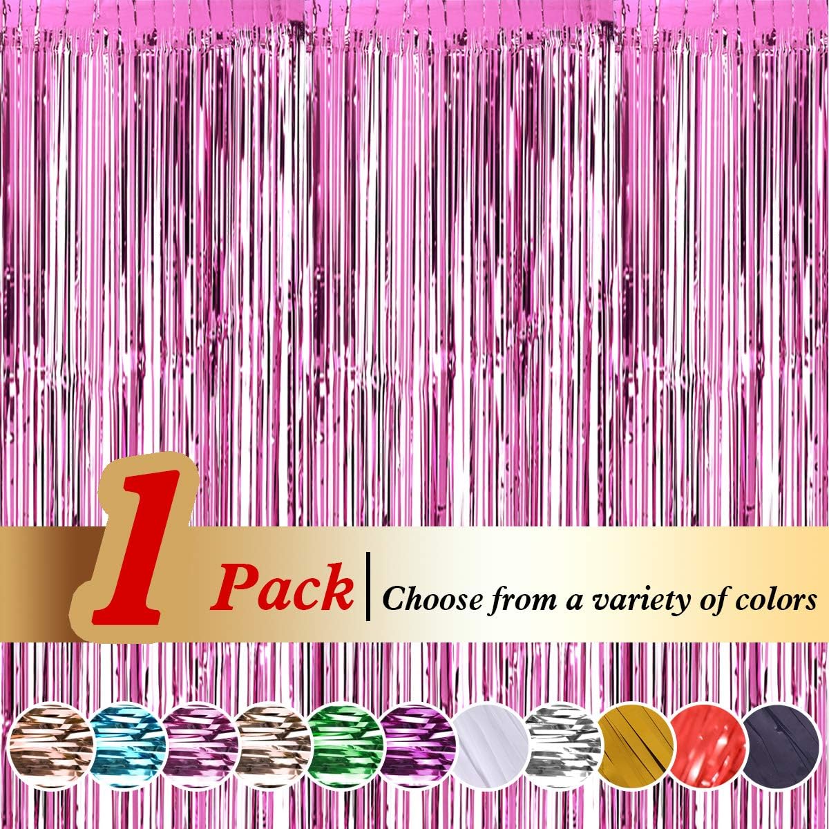 Ariceleo Pink Foil Tinsel Curtains, 1 Pack 3ft X 8ft