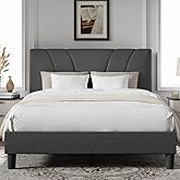 Novilla Queen Size Bed Frame Upholstered Platform Queen Bed Frame with Adjustable Headboard, Strong Weight Capacity, No Box Spring Needed, Easy Assembly, Grey