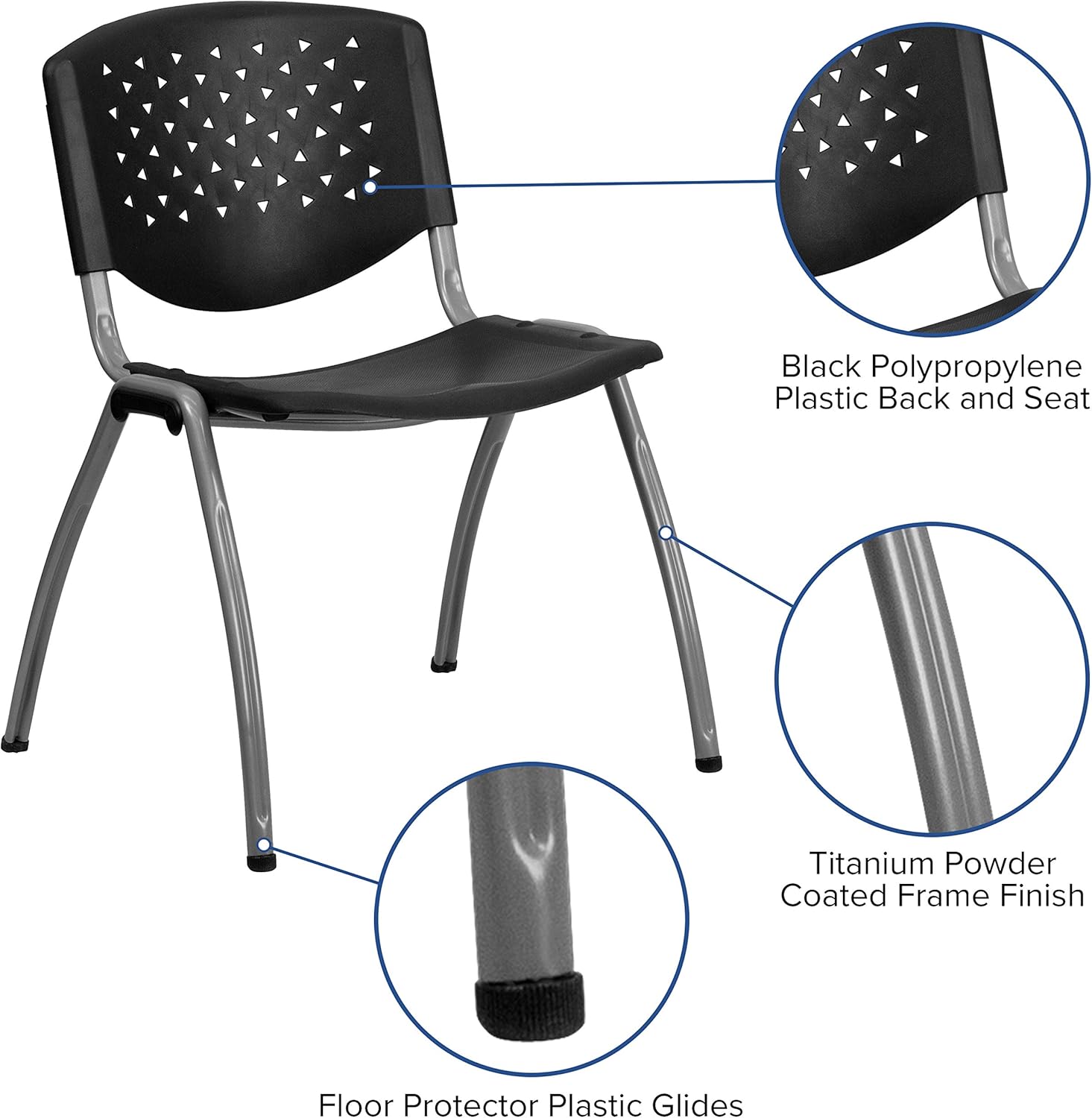 Flash Furniture HERCULES Series 880 lb. Capacity Black Plastic Stack Chair with Titanium Gray Powder Coated Frame: Furniture & Decor