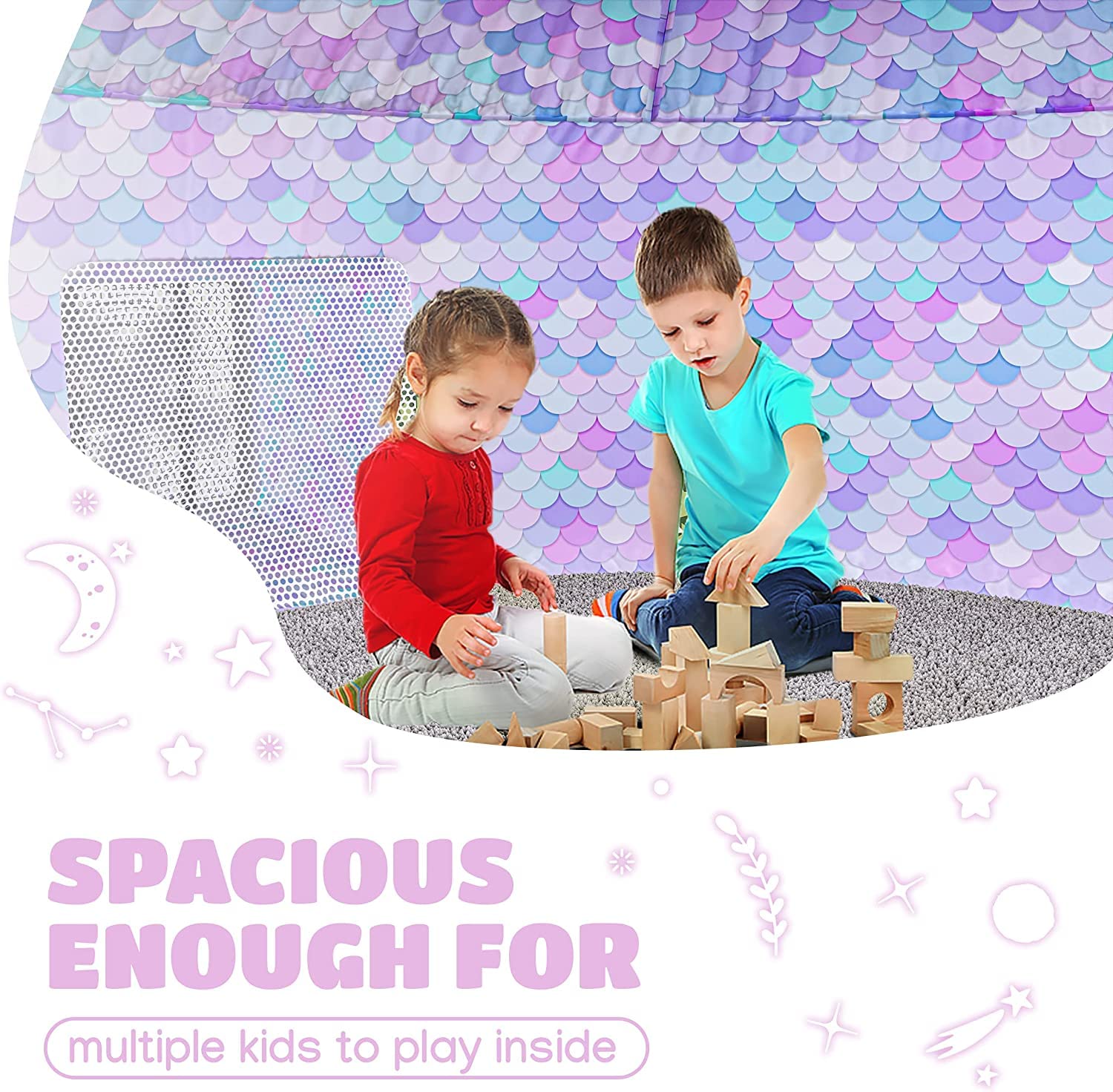Skywin Inflatable Air Tent for Kids (77” x 50”), Perfect for Social or Solo Imaginative Play, Blow Up Tent, Sets Up and Stores Away in Seconds, Toddler Playhouse (Fan NOT Included) (Blue Mermaid)