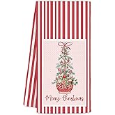 Yhtrg Red Chinoiserie Christmas Tree Kitchen Towels 16x24 Inch, Coquette Blue and White Bow Christmas Hand Towels for Bathroom Decorative, Preppy Girly Red Bow Xmas Dish Tea Towel for Kitchen Decor