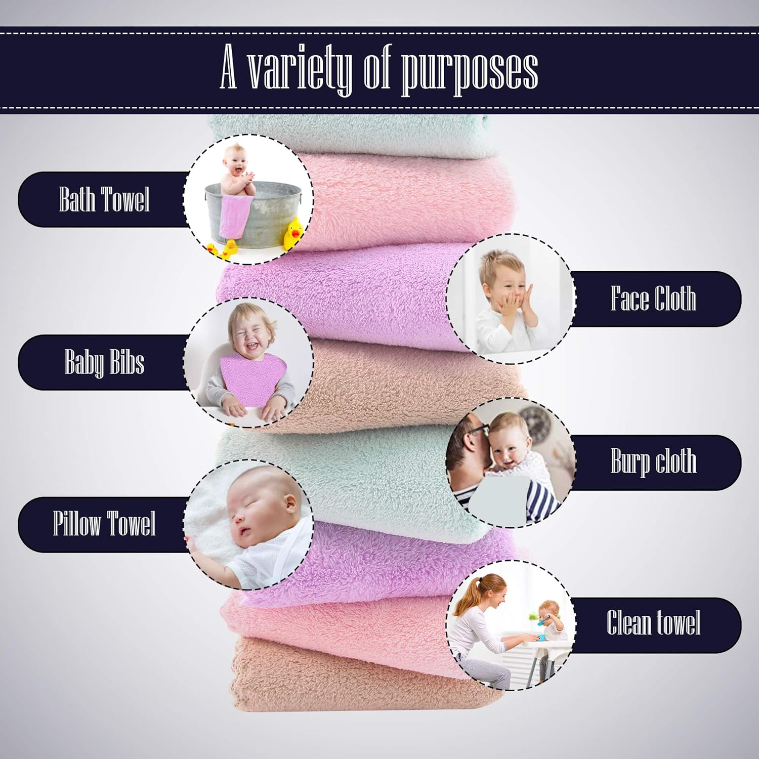 Super Soft Burp Cloths 8 Pack - Thick - Extra Absorbent - Perfect Size Large 20" by 10" - Light and Easy to Carry - Milk Spit Up Rags - Burpy Bib for Unisex, Boy, Girl - Multicolor: Baby