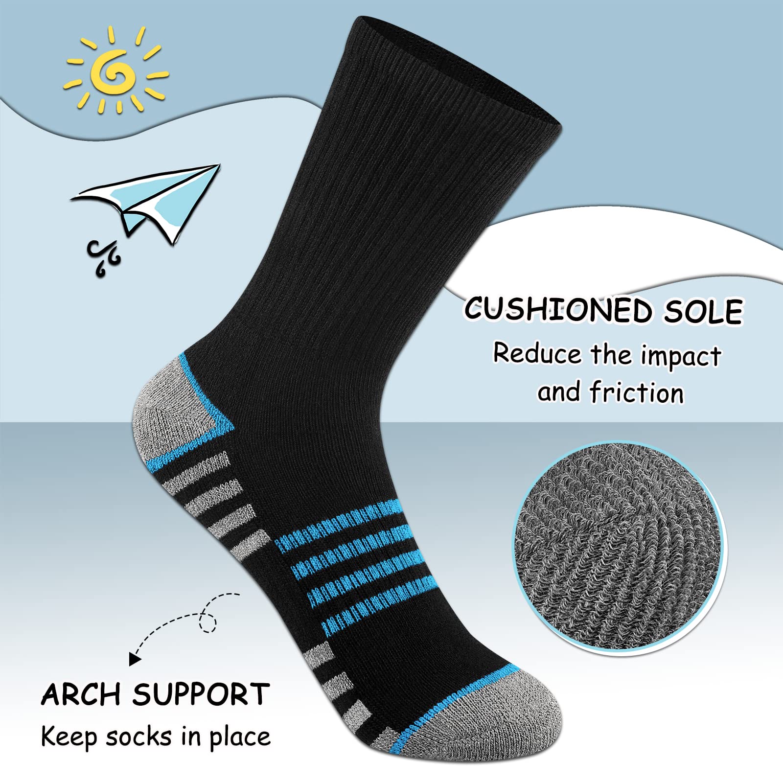 Boys Crew Socks For Kids 4-10 Years Old Athletic Long Socks With Cushioned Sole 6 Pairs