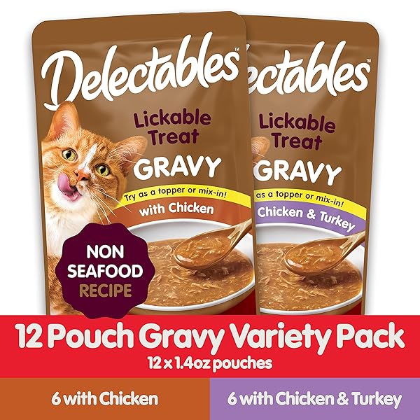HARTZ DELECTABLES GRAVY NON-SEAFOOD LICKABLE WET CAT TREAT & FOOD TOPPER, CHICKEN FLAVOR VARIETY, 12 PACK, 1.40 OUNCE (PACK OF 12)