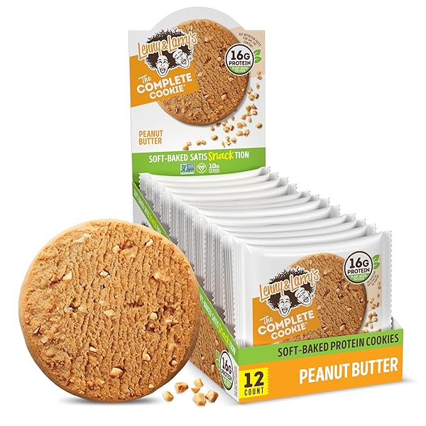 LENNY & LARRY’S COMPLETE PROTEIN COOKIE, [PEANUT BUTTER], CHEWY SOFT BAKED, 16G PLANT PROTEIN, VEGAN, NON-GMO, HIGH FIBER, [4 OUNCE] COOKIE (PACK OF 12)