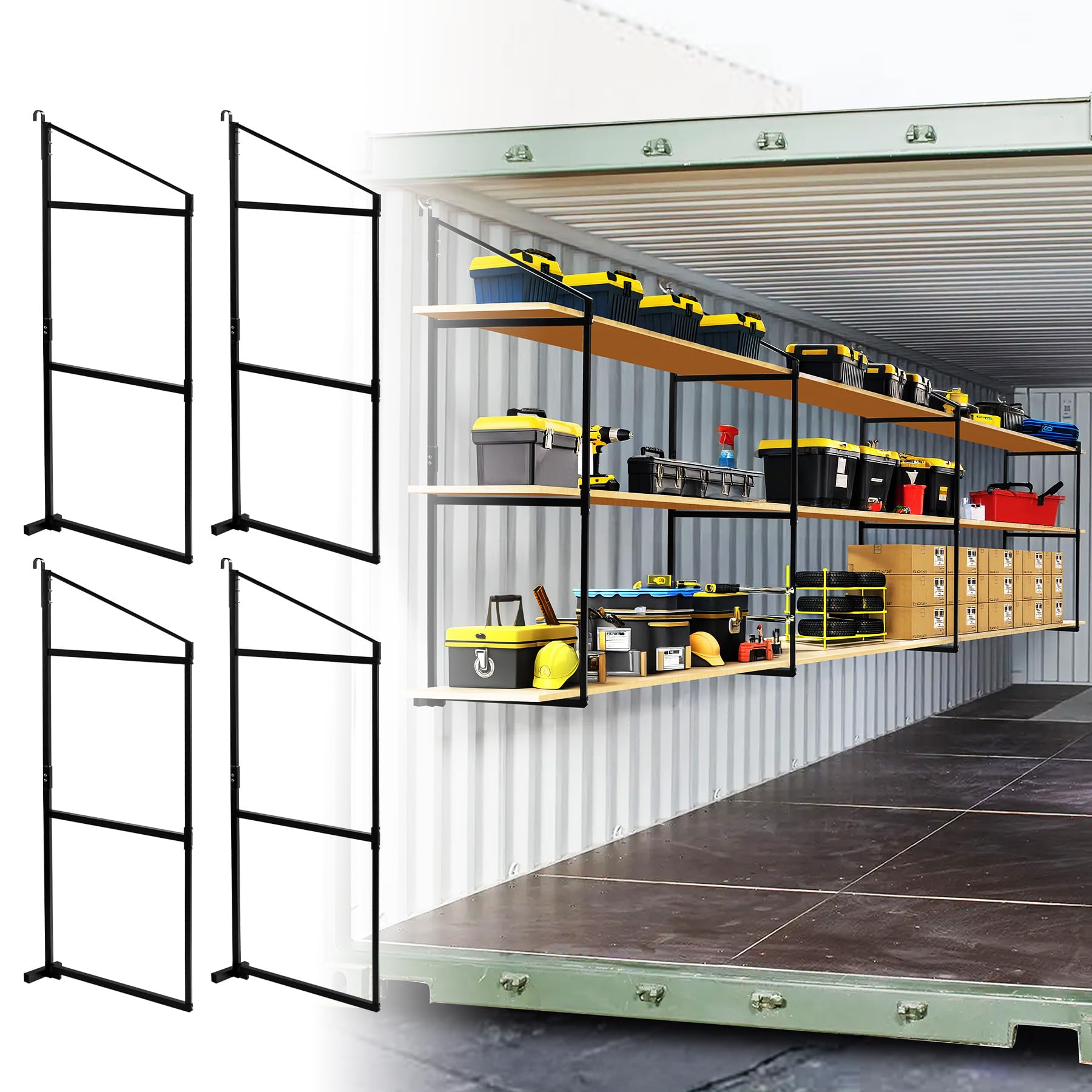 Photo 1 of 4 Pack Shipping Container Shelving Shelf - 3 Tiers Hanging Bracket Rack With 1100 lbs Capacity - Cargo Storage Accessories (Black, 4PCS-Black)
