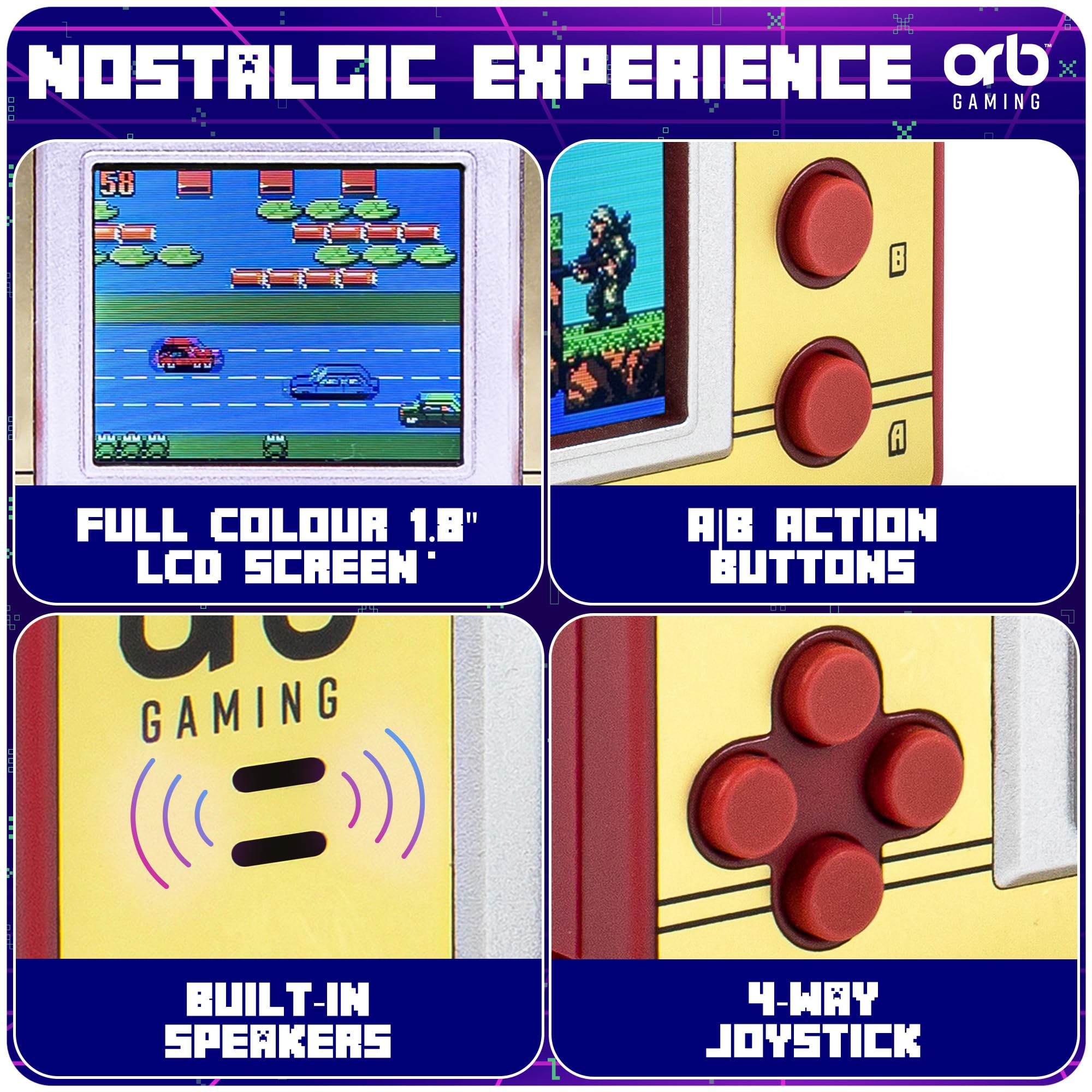 Mini Retro Games Console, 150 in-Built Games, 8-Bit Retro Gaming Handheld Console, 1.8” Full Colour LCD Screen Pocket Console, Immersive Sound Games Console - ThumbsUp!