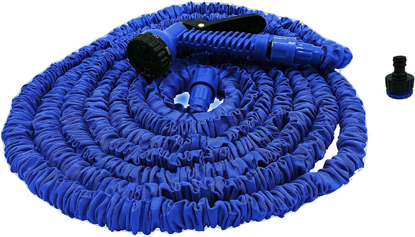 Coventry Retailer 100ft Expanding Garden Hose Pipe with 7 Function Spray Gun and Garden Tap Connector - Specially Manufactured to a higher Tough Specification - Inner Hose is Strong Double Latex, Outer Hose is Rugged Polyester Silk Webbing - Expands up to 3 Times its Original Length - Lightweight and No more Kinking - Shrinks like Magic for Easy Storage.