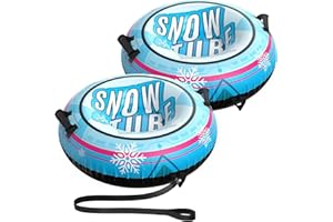 ETERFUN 2 Pack Snow Tube with Premium Canvas Cover for Kids and Adults, 48'' Inflatable Heavy Duty Snow Tube Made by Thickened Bottom, Sled Winter Outdoor Fun Toys for Children Boys Girls