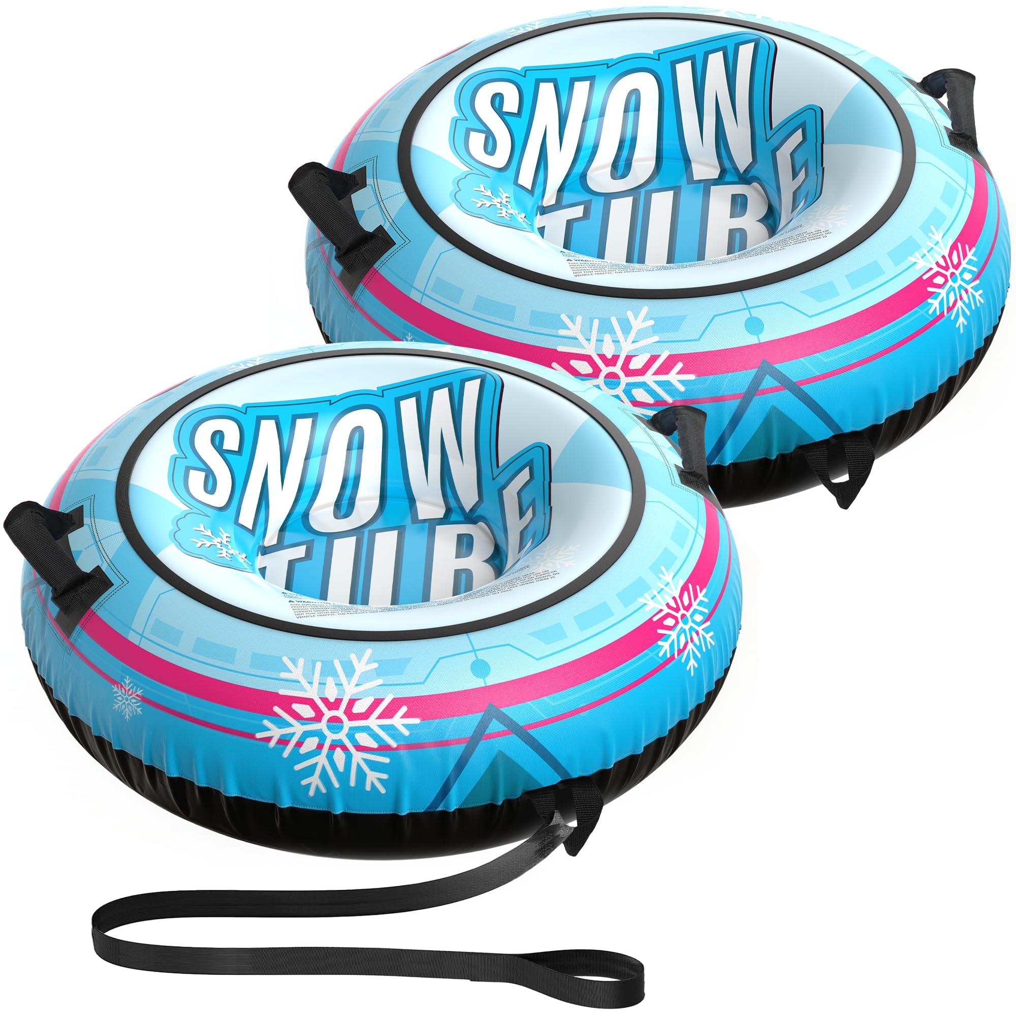 View 1 of 2 Pack Snow Tube with Premium Canvas Cover for Kids and Adults, 48'' Inflatable Heavy Duty Snow Tube Made by Thickened Bottom, Sled Winter Outdoor Fun Toys for Children Boys Girls
