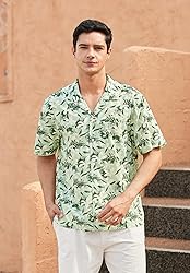 Mens Hawaiian Shirts Cotton Short Sleeve Button