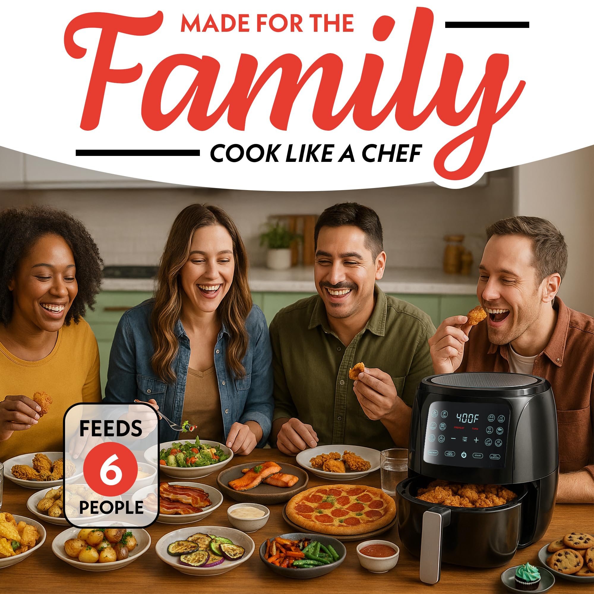 Gourmia Air Fryer 6QT Digital - Cocina guiada con 12 ajustes preestablecidos de un solo toque, cesta grande XL FryForce360, pantalla táctil, accesorios aptos para lavavajillas, cocina saludable sin aceite GAF686