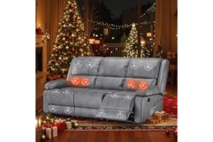 YODOLLA Reclining Sofa Couch with 8 Points Massage&Heat Function, Recliner Sofa 3-Seater Modern Manual Control Faux Leather RV Couch, Home Theater Seating with Side Pockets, Grey