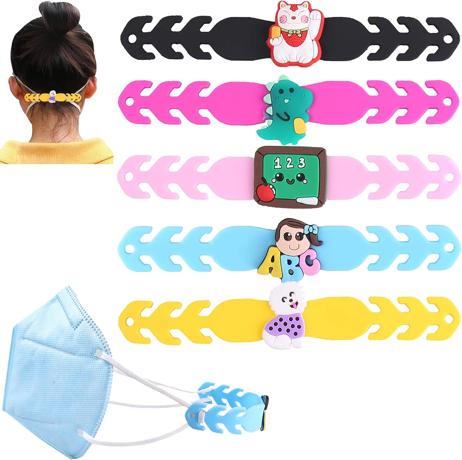 Kids Face Mask Extender Strap I 5 PACK I Earloop Masks Extension Ear Guards Adjustable Grips I