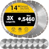 10 Pcs 14 Inch Diamond Concrete Saw Blade, 14 Inch Masonry Blade with 12 mm Arbor Dry or Wet Concrete Saw Cutting General Purpose Segmented High Speed for Brick Stone Block Marble Granite